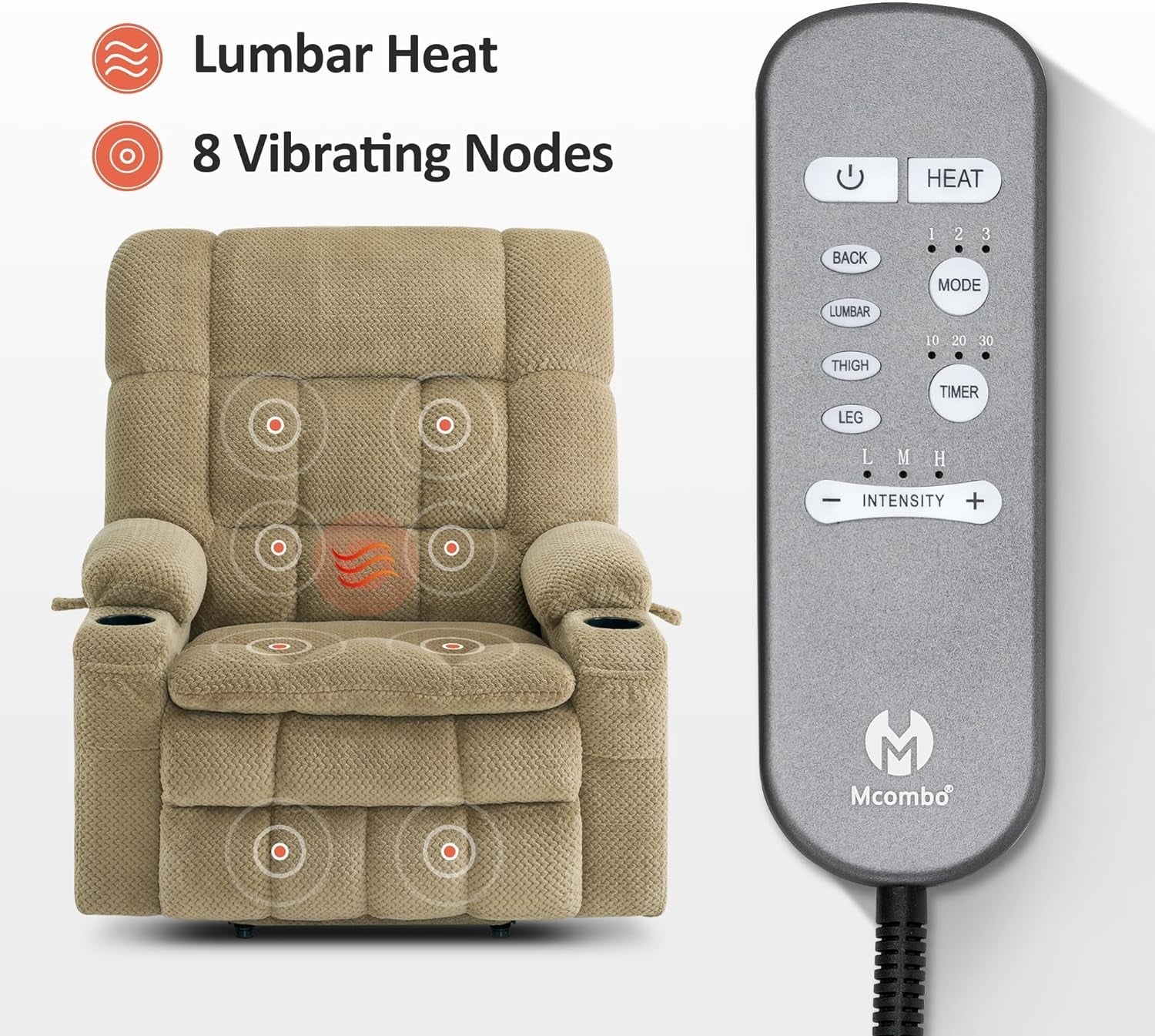 Large Dual Motor Power Lift Recliner Chair Sofa with Massage and Heat for Big Elderly People, Infinite Position, USB Ports, Fabric R7891 (Large-Wide, Beige)-4