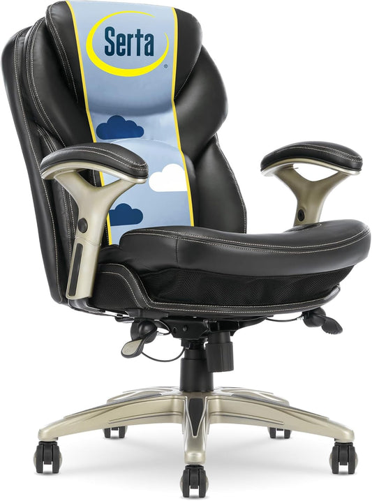 Claremont Ergonomic Executive Office Chair with Back in Motion Technology, Adjustable Mid Back Desk Chair with Lumbar Support, Bonded Leather, Black-0