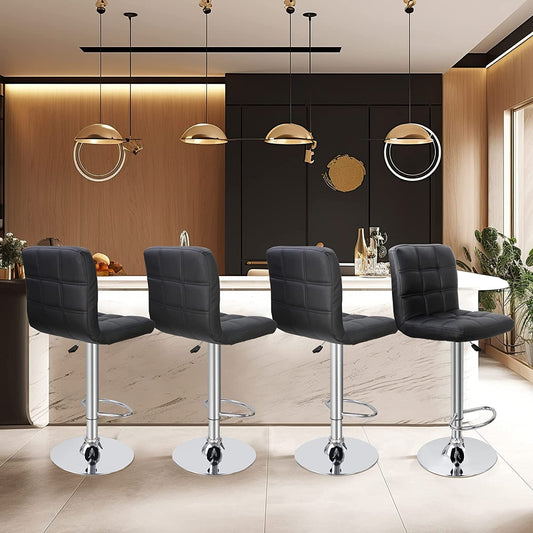 Set of 4 Adjustable Swivel Barstools, Modern PU Leather Kitchen Counter Bar Stools, Square Back Bar Stool-1