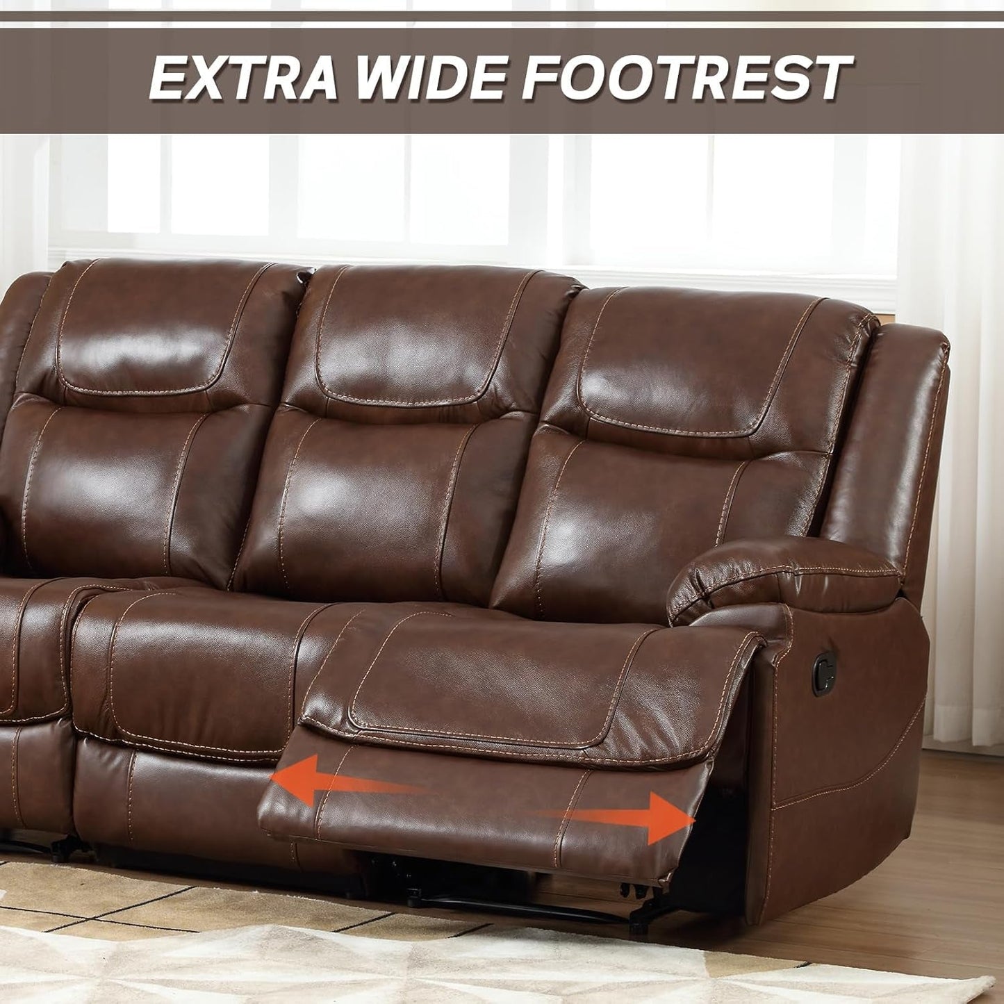 Genuine Leather Manual Recliner Sofa Set, Recliner Chair, Loveseat Reclining Sofa and 3 Seat Recliner Sofa, Couch Furniture Set for Living Room, Meeting Room, Brown(Recliner+Loveseat+Sofa)-4