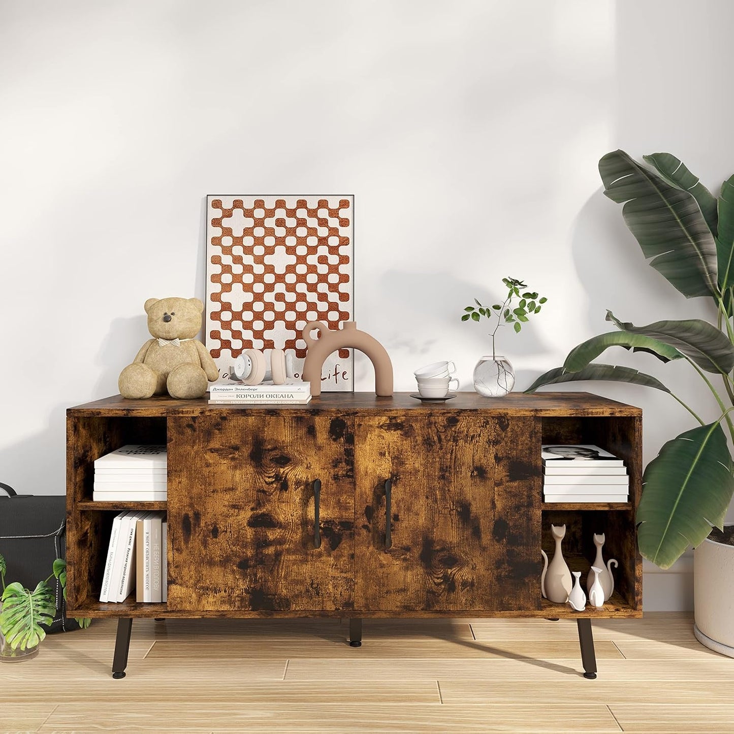 Modern Industrial TV Stand for 50 Inches TV, Classic Entertainment Center with Two Adjustable Shelves, Home Farmhouse TV Media Console Table for Living Room Bedroom, Brown-3