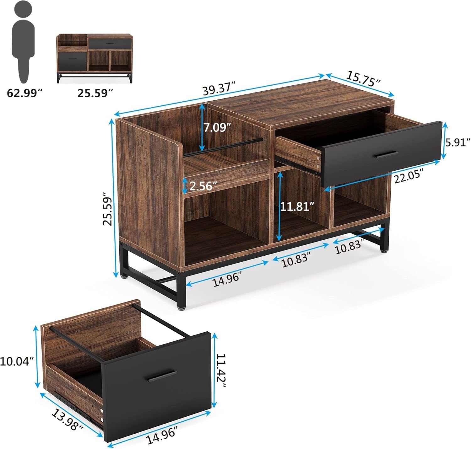 Rustic Brown 2 Drawer Lateral File Cabinet-2