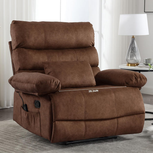 Oversized Recliner Chair, plus Size 28 Inch Large Wide Seat Manual Flannel Recliner with Pockets, Massage Heated Pillow 350 Lb Capacity for Living Room Adults-0