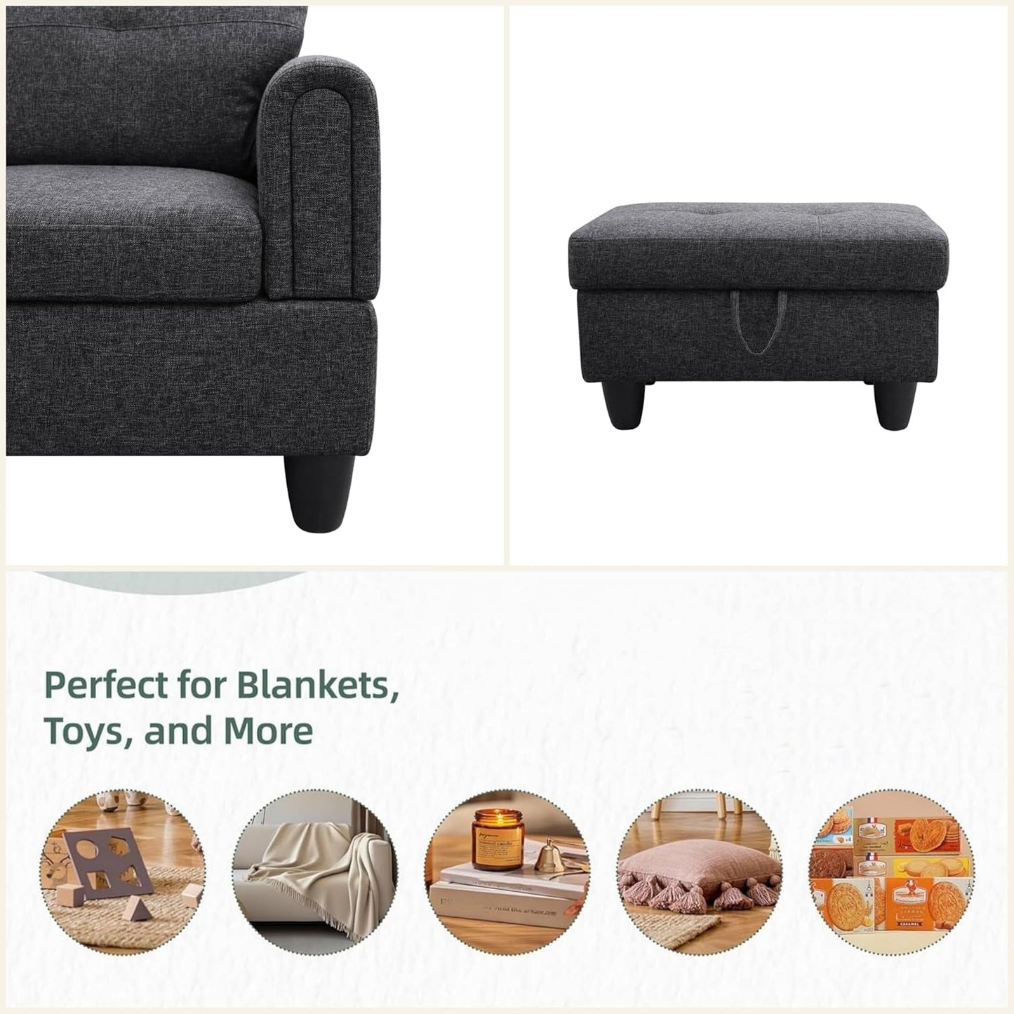 L Shaped Sectional Couches for Living Room, Modern Modular Sectional Sofa with Ottoman Storage, Comfy L Shaped Couch with Chaise for Bedroom Apartment Furniture, Gray-3