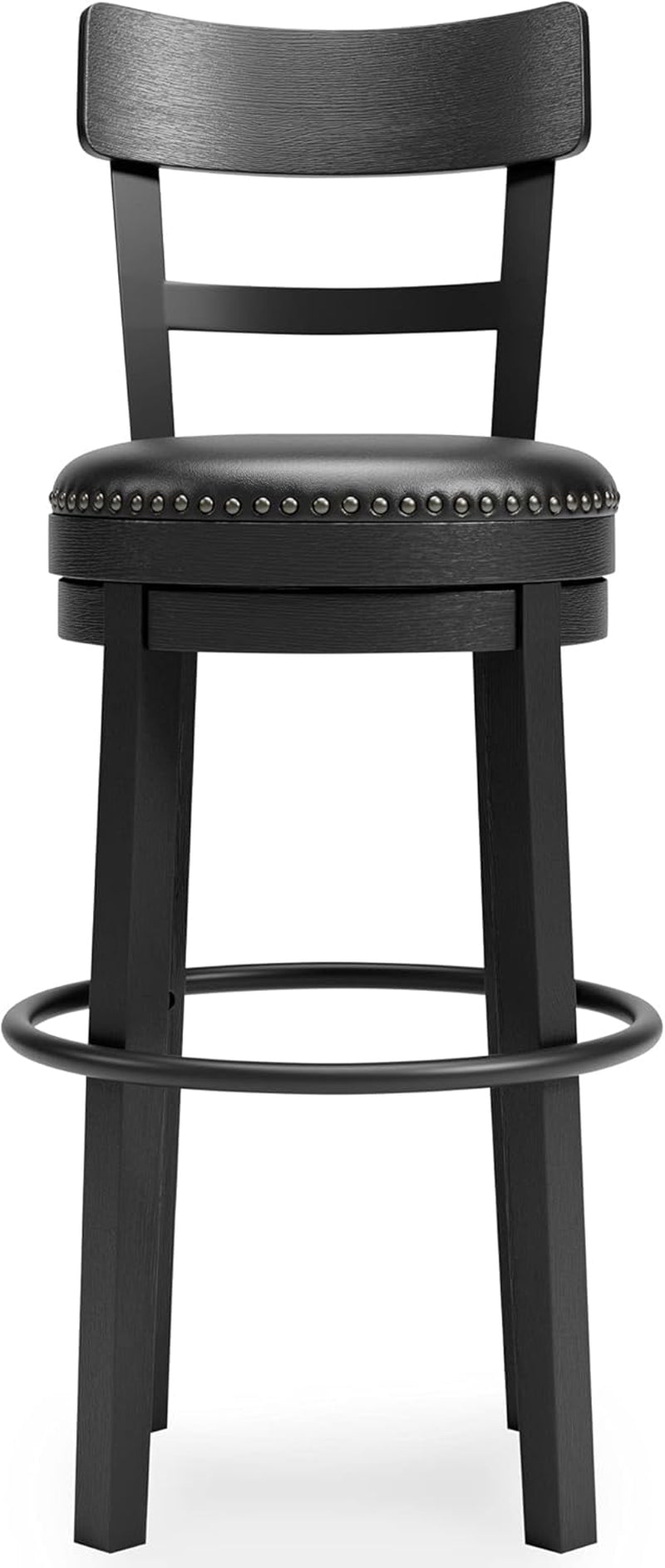 Valebeck 30.38" Casual Pub Height Upholstered Swivel Barstool, Black-3