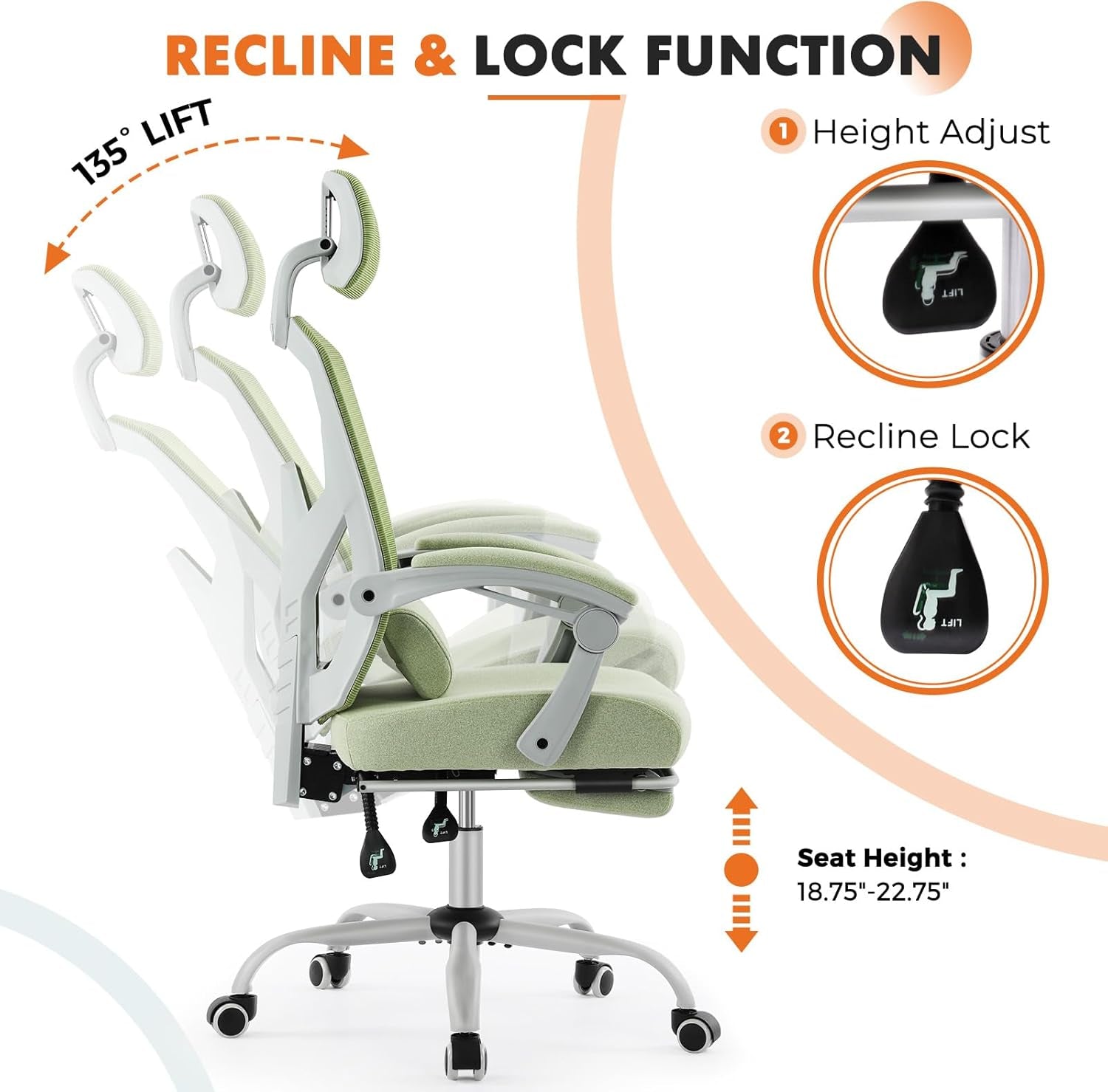 Office Computer Desk Chair, Ergonomic High-Back Mesh Rolling Work Swivel Chairs with Wheels, Comfortable Lumbar Support, Comfy Arms for Home, Bedroom, Study, Student, Green-4
