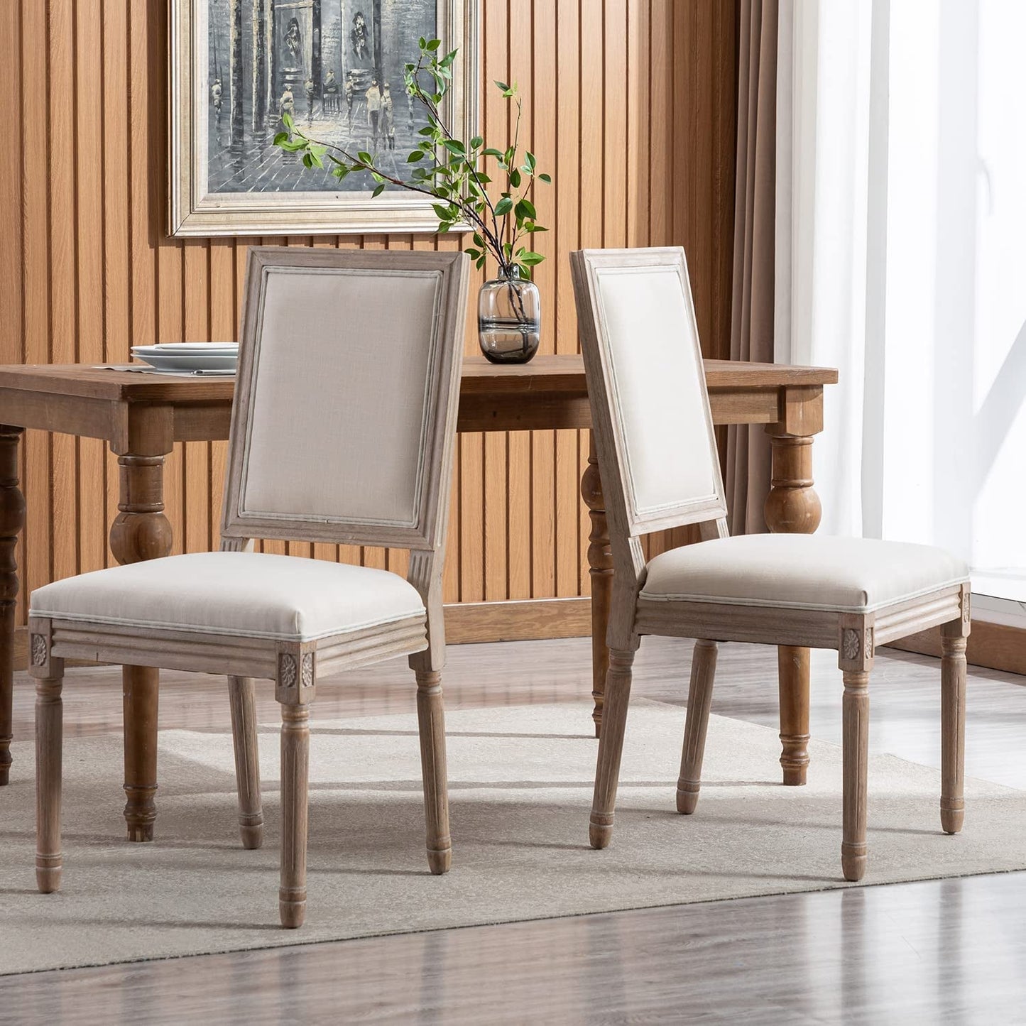 Set of 6 French Country Square Back Upholstered Dining Chairs-0