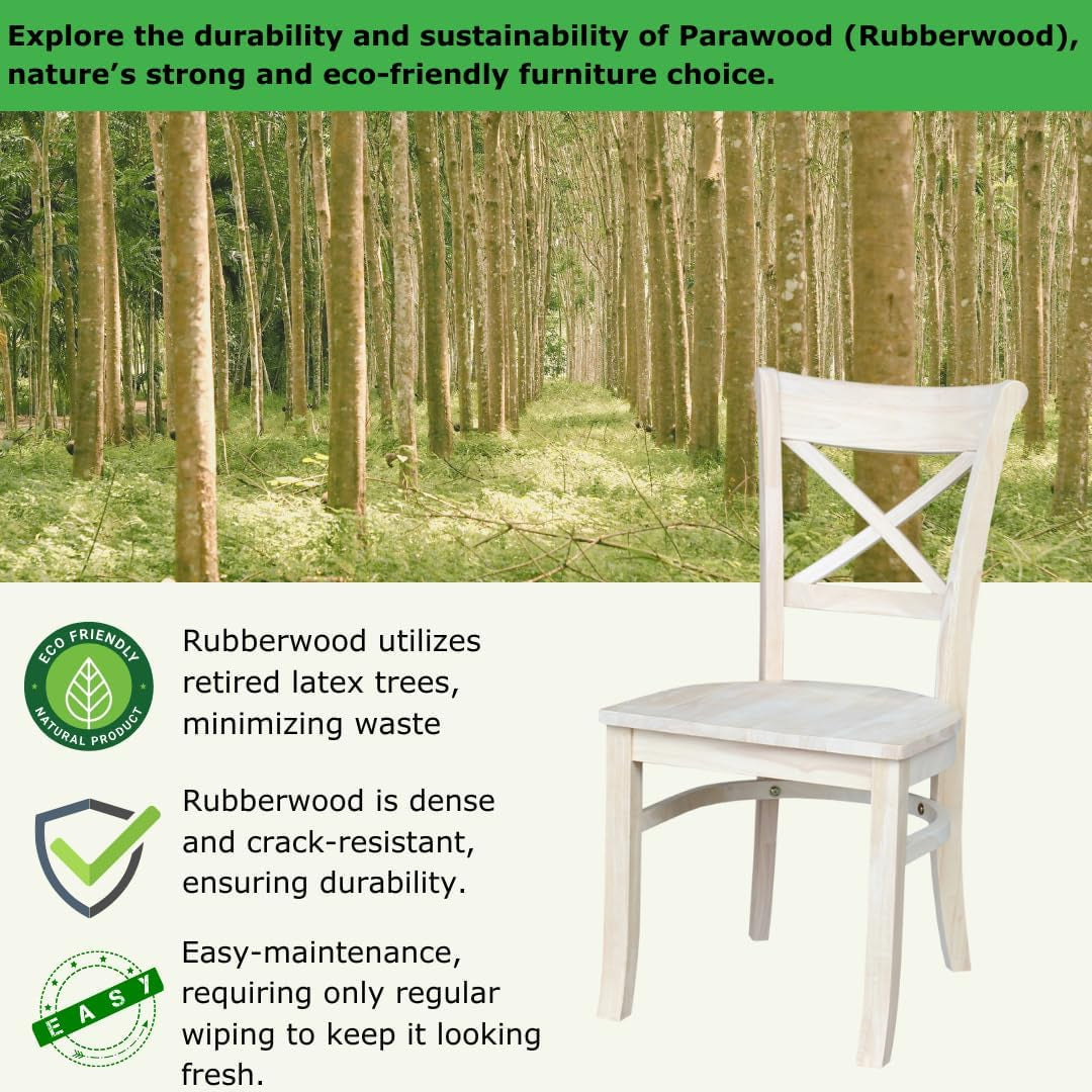 Set of 2 35.8" H Charlotte X-Back Dining Solid Parawood, Stylish and Comfortable Chairs, 18.5''W Seat, Paint or Stain in Any Color to Match Your Decor, Unfinished-3