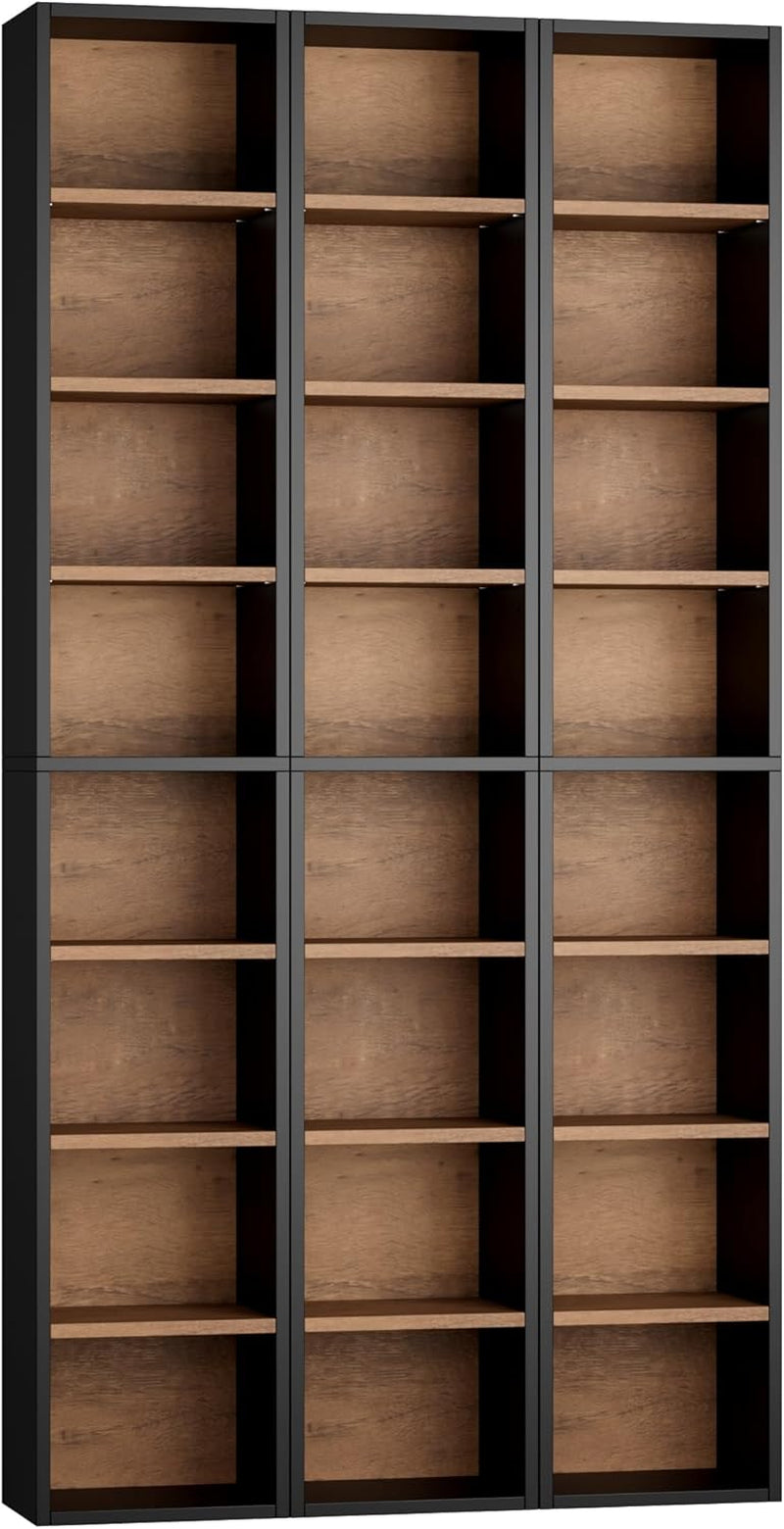 8-Tier Media Tower Rack, 11.6 X 9.3 X 71 Inches CD DVD Slim Storage Cabinet with Adjustable Shelves, Tall Narrow Bookcase Display Bookshelf for Home Office, Black/Brown-2