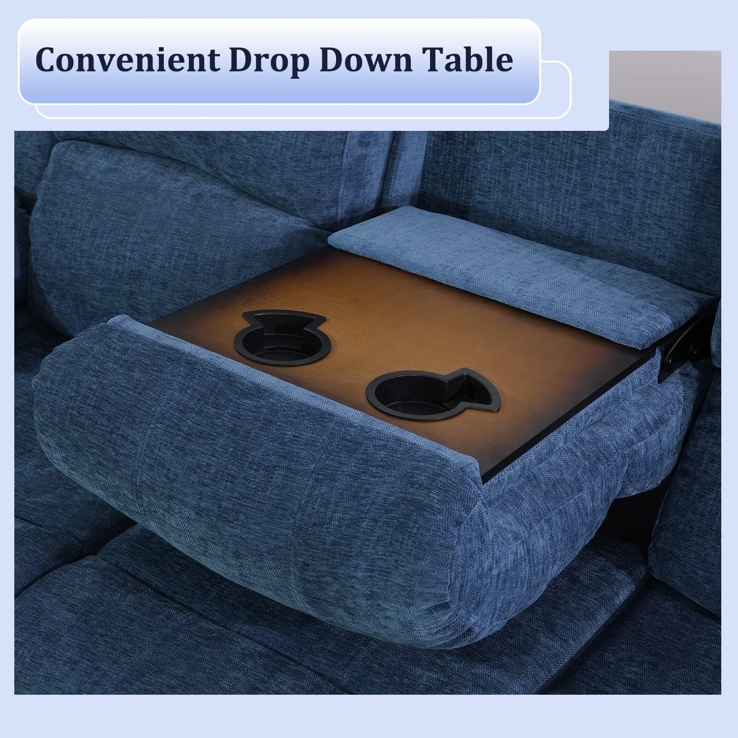 Recliner Sofa Set Living Room Furniture, Microfiber Fabric Reclining Sofa Set, Recliner Couch Set with Cup Holders for Office Home (Sofa and Chair Set, Blue)-3