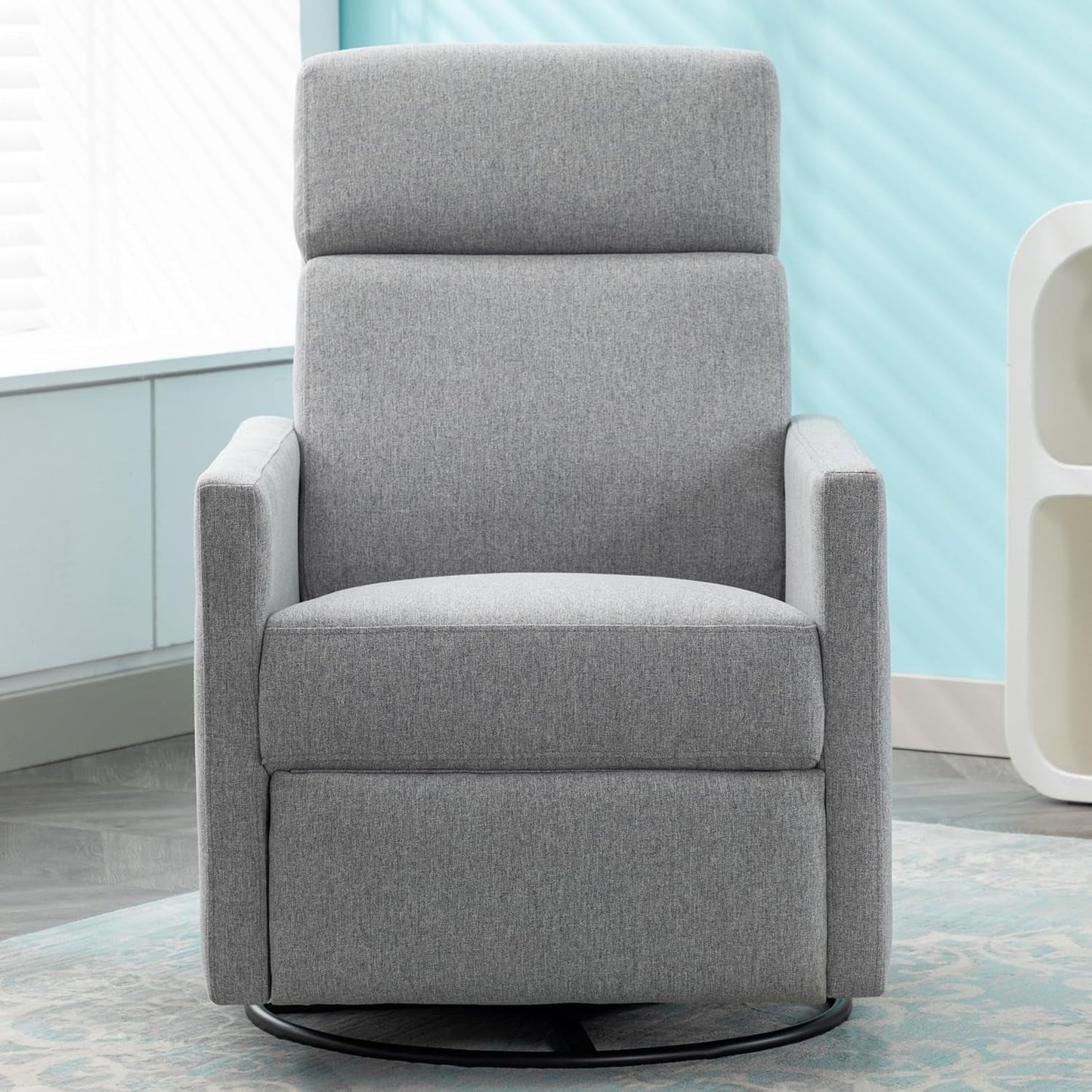 Modern Upholstered Manual Swivel Recliner Chair W/Headsupport Adjustable Nursery Glider Rocker for Living Room, Bedroom Gray-2