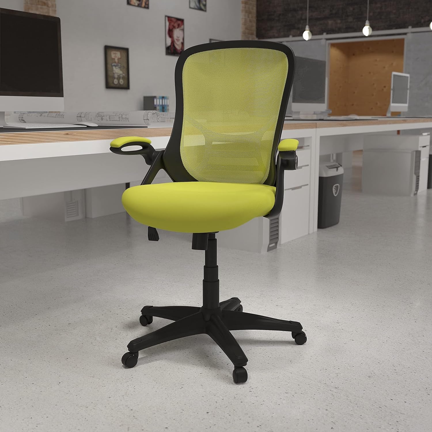 Porter Mesh High Back Ergonomic Swivel Office Chair with Lumbar Support, Flip-Up Arms, Tilt Lock/Tilt Tension, Height Adjustable, Black/Green Frame-1