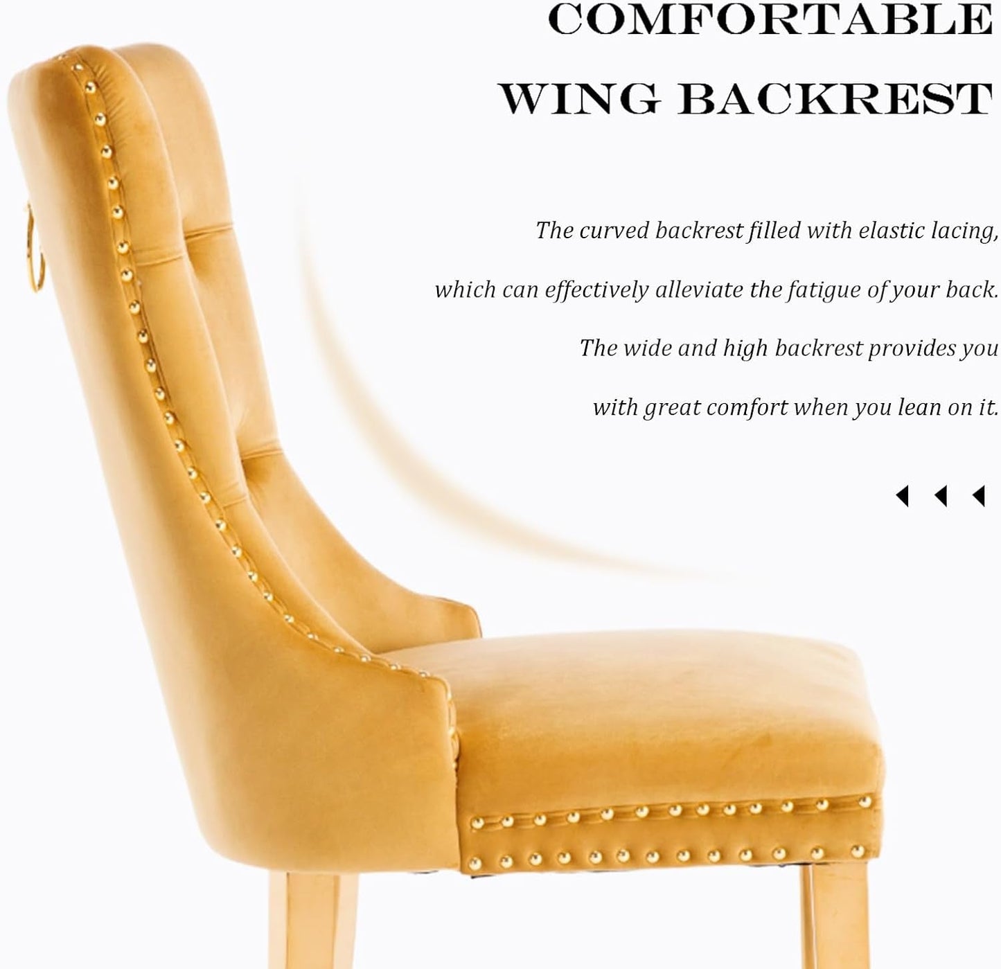 Velvet Dining Chair Set of 2, Upholstered Tufted Dining Room Chair with Nailhead Trim and Stainless Steel Gold Plated Leg for Kitchen, Gold-3