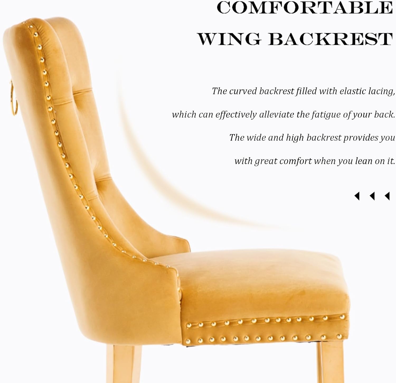 Velvet Dining Chair Set of 2, Upholstered Tufted Dining Room Chair with Nailhead Trim and Stainless Steel Gold Plated Leg for Kitchen, Gold-3