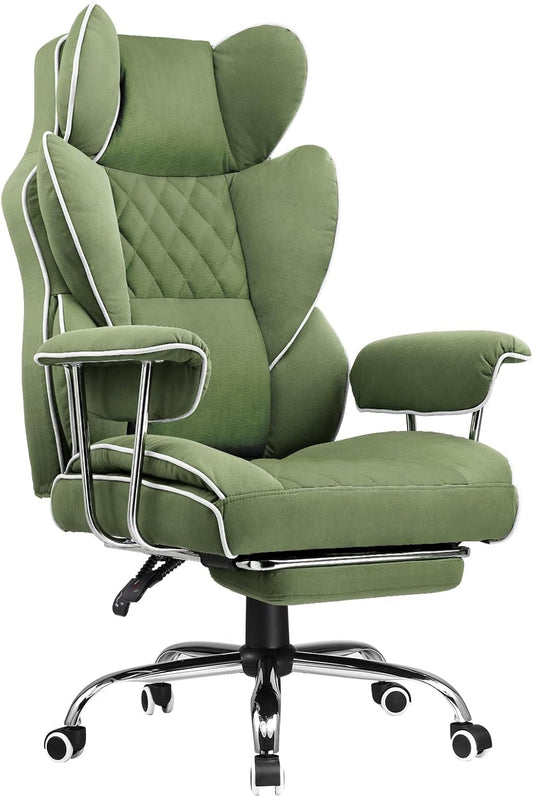 Big and Tall Gaming Chair with Pocket Spring Lumbar Support, Ergonomic Office Chair with Footrest, Executive Desk Chair with Outward Fixed Soft Armrests, Computer Chair with High Back, Green-0
