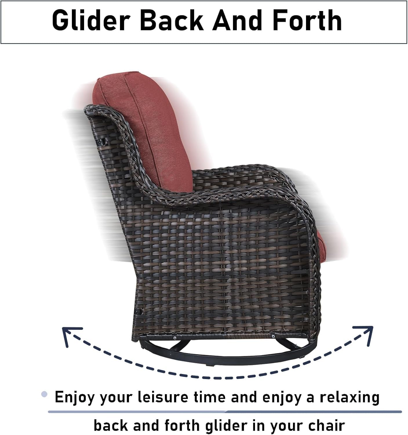 7 Pieces Patio Furniture Set with Fire Pit Table, Wicker Rattan Outdoor Furniture Set with Swivel Rocker Chairs for Yard, Deck, Garden, Brown/Red-2