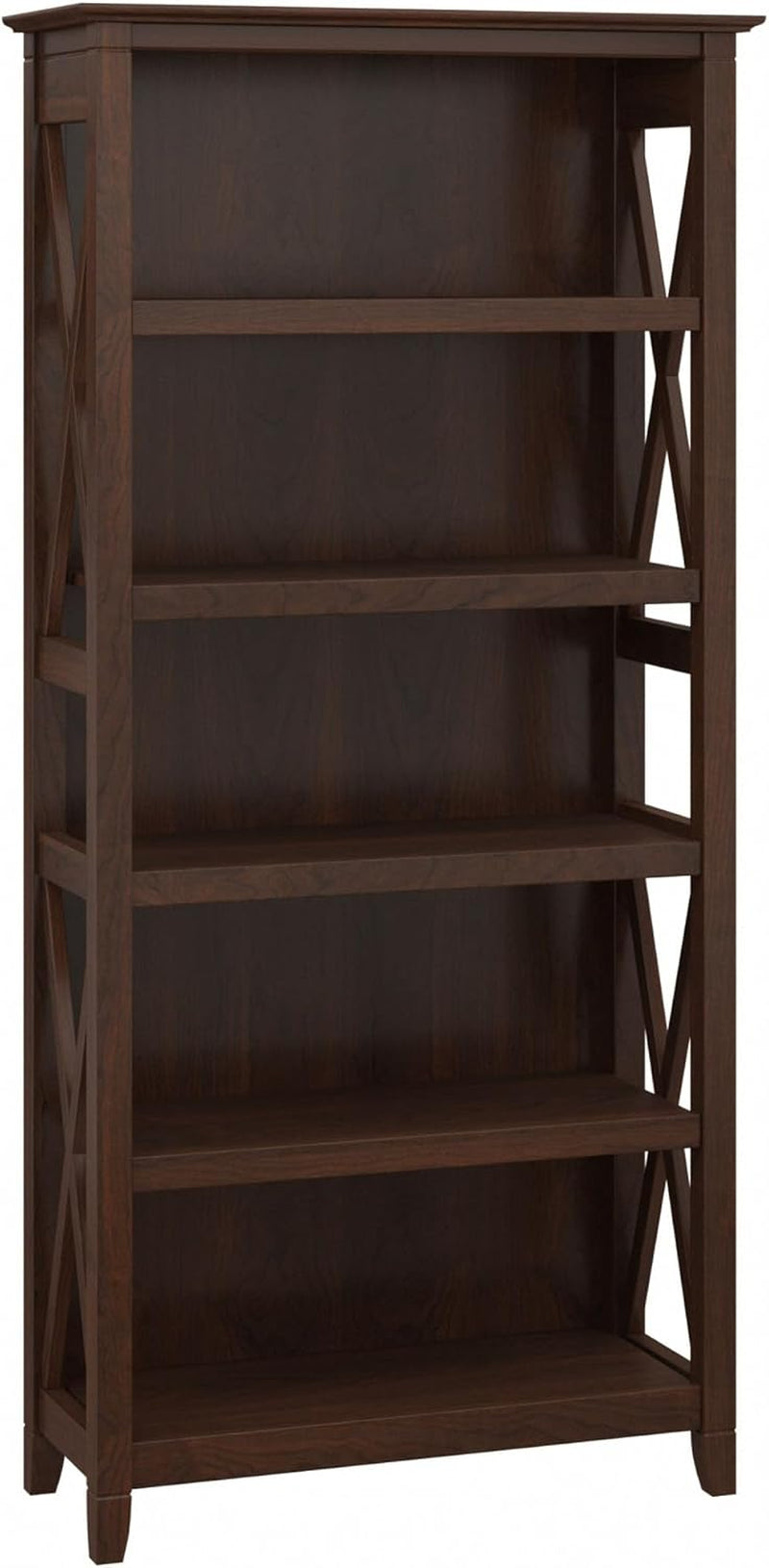 Bush Furniture Tall 5 Shelf Bookcase for Living Room or Home Office, Large Bookshelf, Modern Farmhouse Style, Key West Collection, Bing Cherry-0