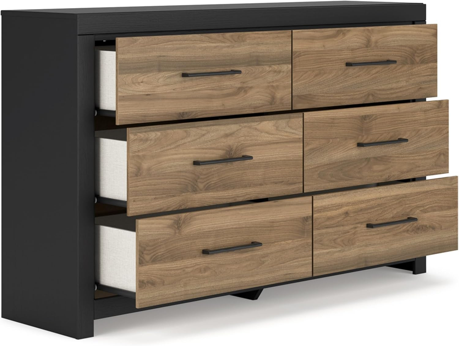 Vertani Casual 6-Drawer Dresser with Safety Stop, Black & Light Brown-3