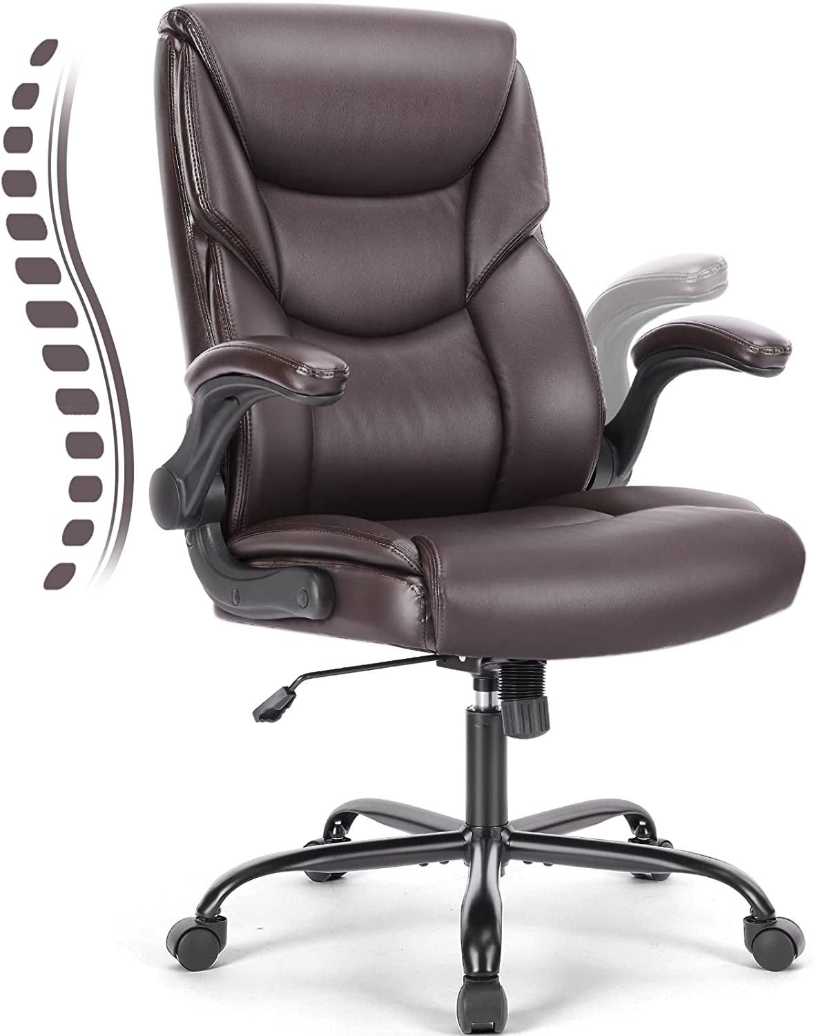 Executive Office Chair – Ergonomic Adjustable Computer Desk Chairs with High Back Flip-Up Armrests, Swivel Task Chair with Lumbar Support, Bonded Leather-0