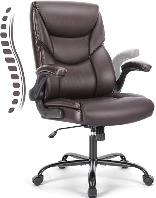 Executive Office Chair – Ergonomic Adjustable Computer Desk Chairs with High Back Flip-Up Armrests, Swivel Task Chair with Lumbar Support, Bonded Leather-0