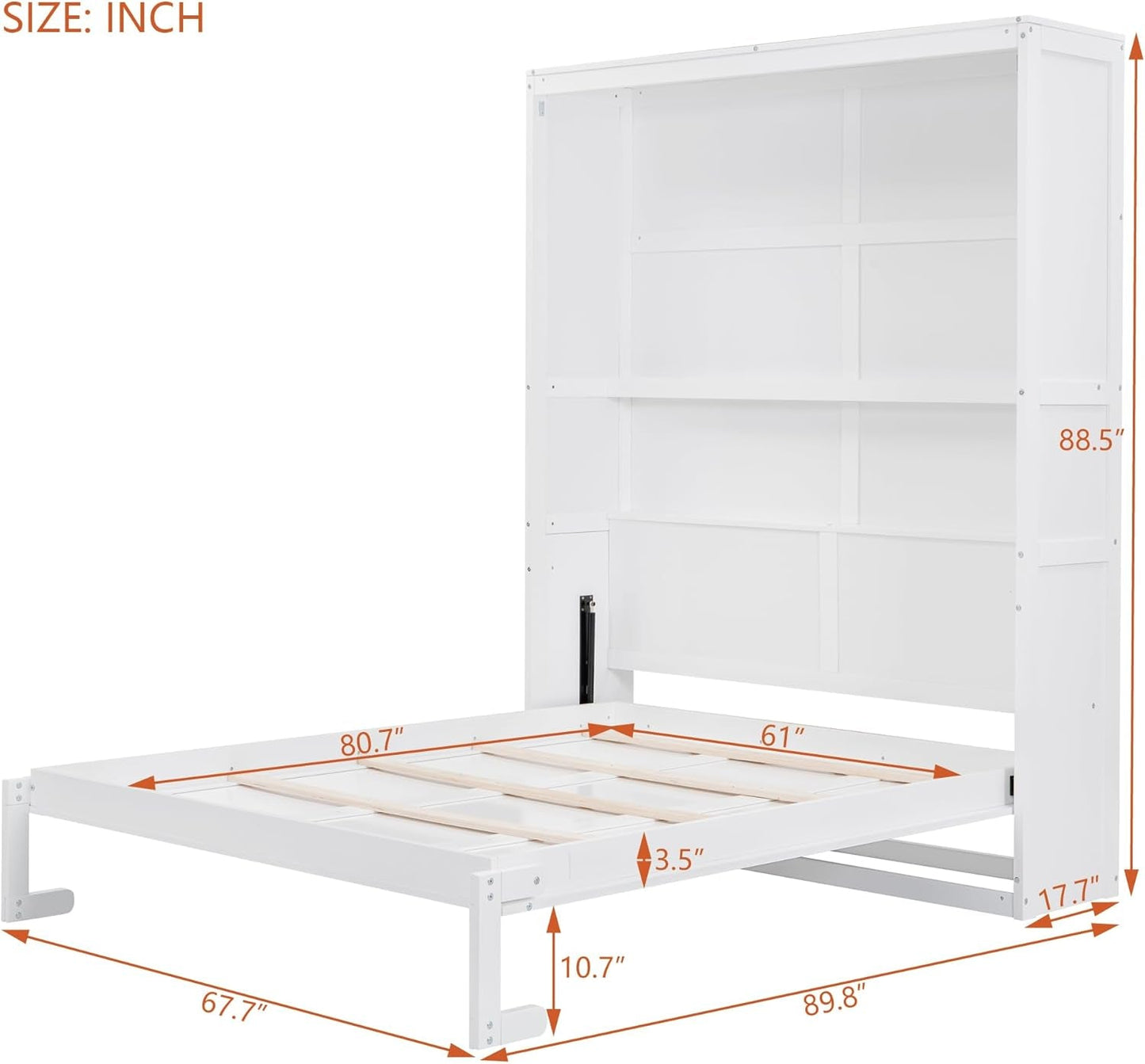 Wooden Queen Murphy Bed with Shelves White-2