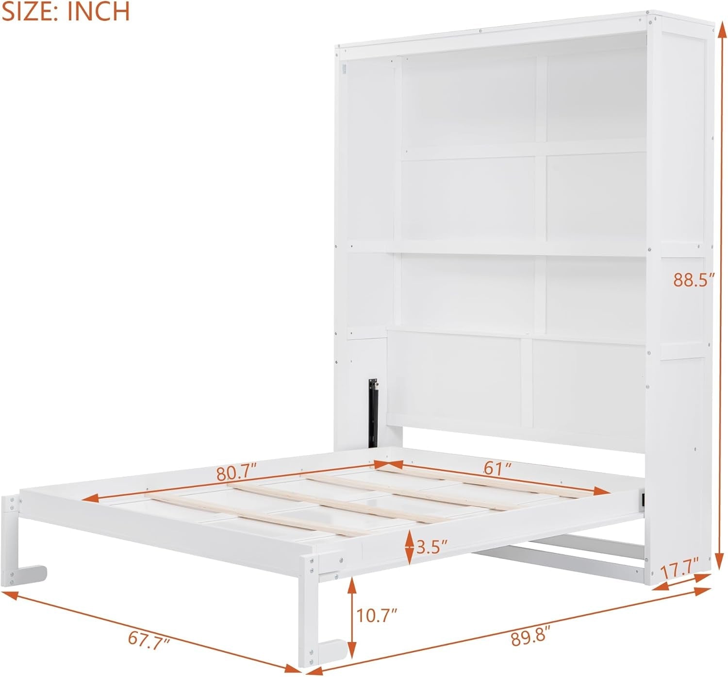 Wooden Queen Murphy Bed with Shelves White-2