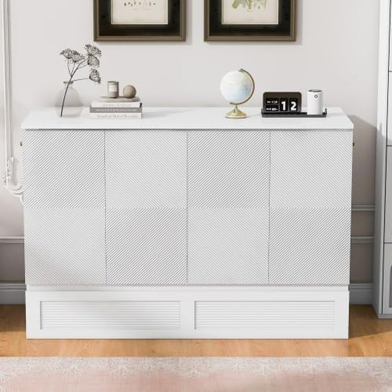 Queen Size Murphy Bed with Storage Shelf White-15