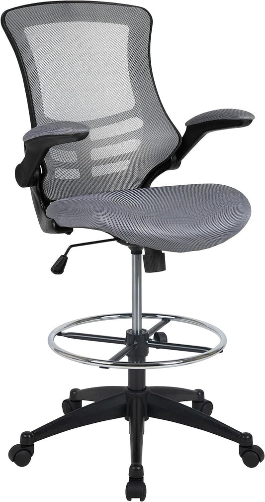 Kelista Mid-Back Swivel Office Chair with Adjustable Seat Height, Ergonomic Mesh Desk Chair with Flip-Up Armrests, Dark Gray-0