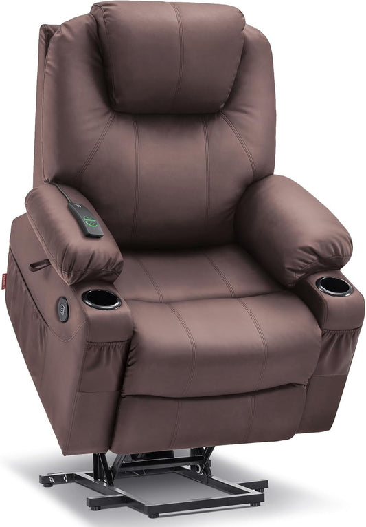 Electric Power Lift Recliner Chair Sofa with Massage and Heat for Elderly, 3 Positions, 2 Side Pockets, and Cup Holders, USB Ports, Faux Leather 7040 (Brown, Medium)-0