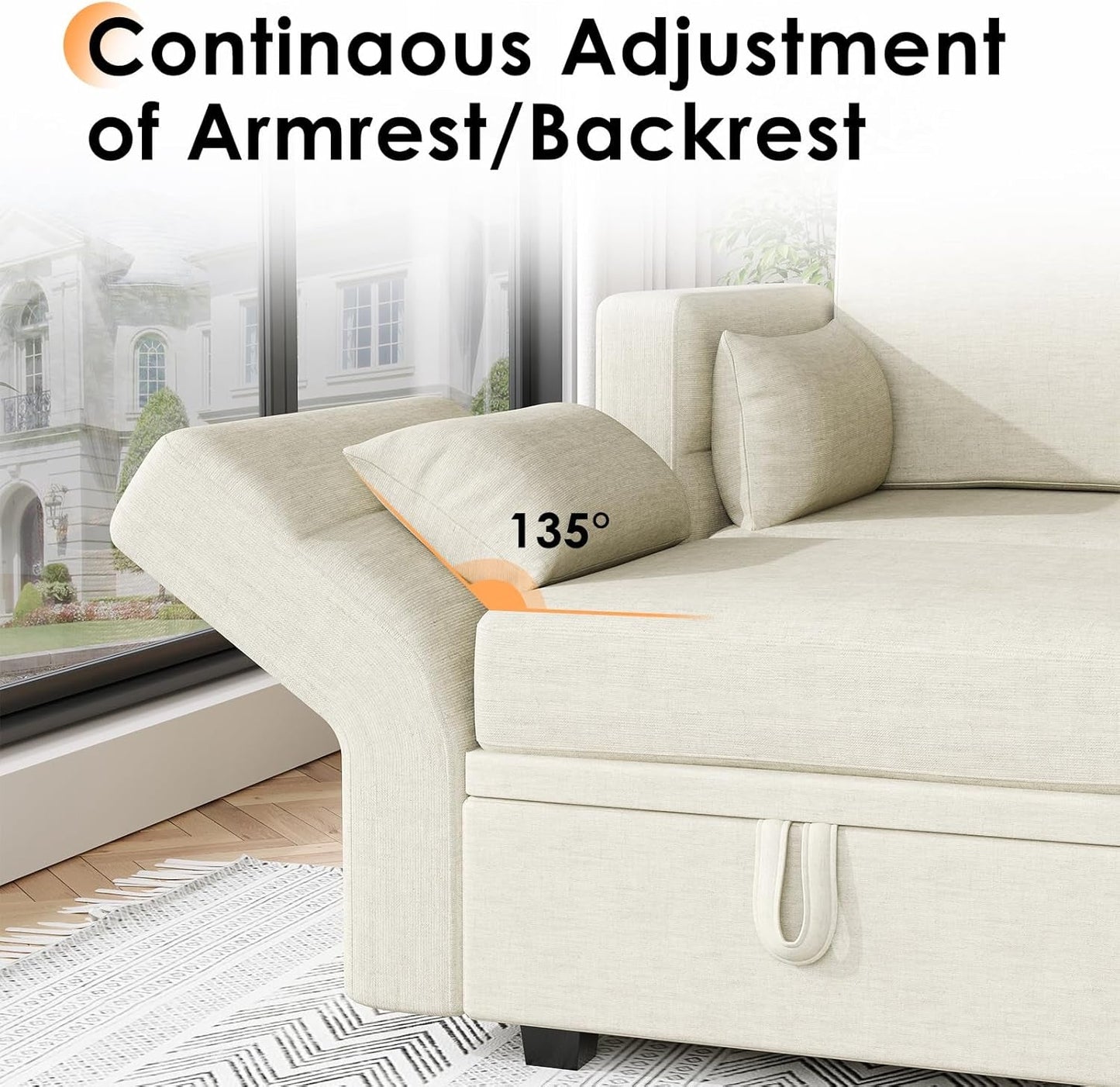 Beige Modular Sectional 5-Seat Chenille, Storage, Sleeper-4