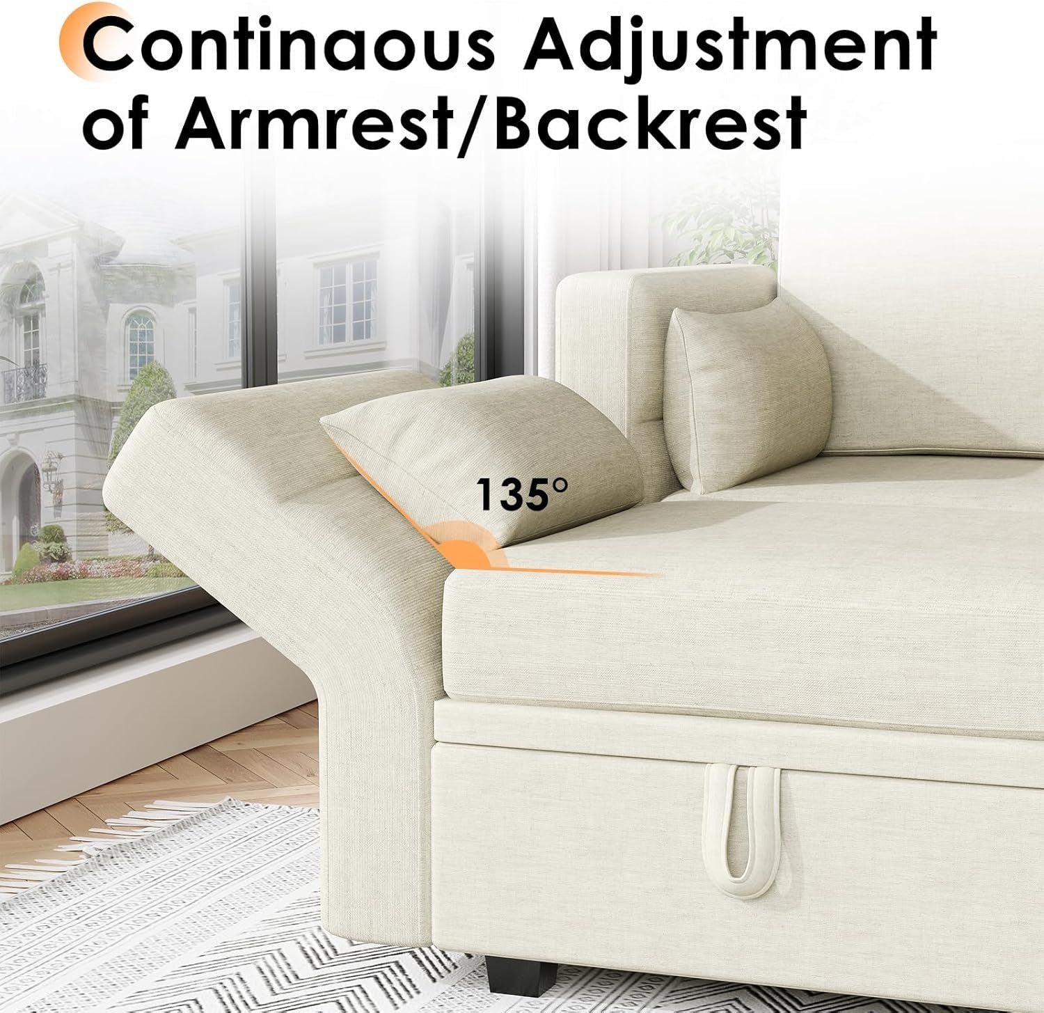 Beige Modular Sectional 5-Seat Chenille, Storage, Sleeper-4