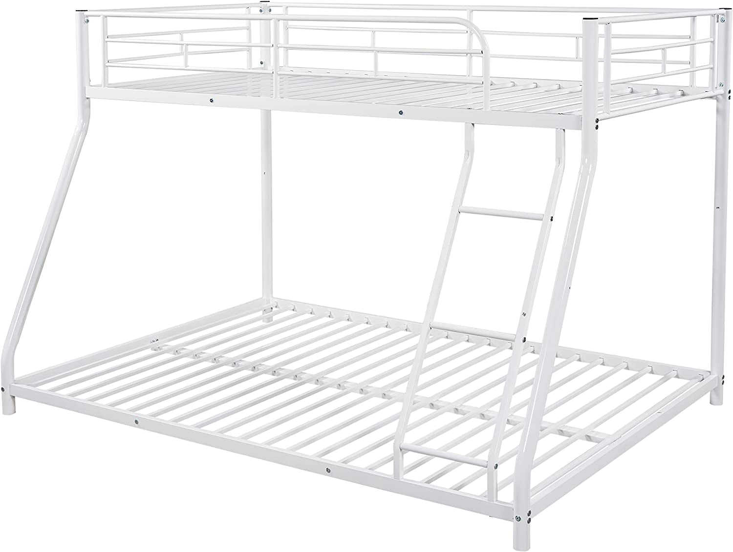 Twin over Full Metal Bunk Bed with Flat Ladder and Guardrail-1