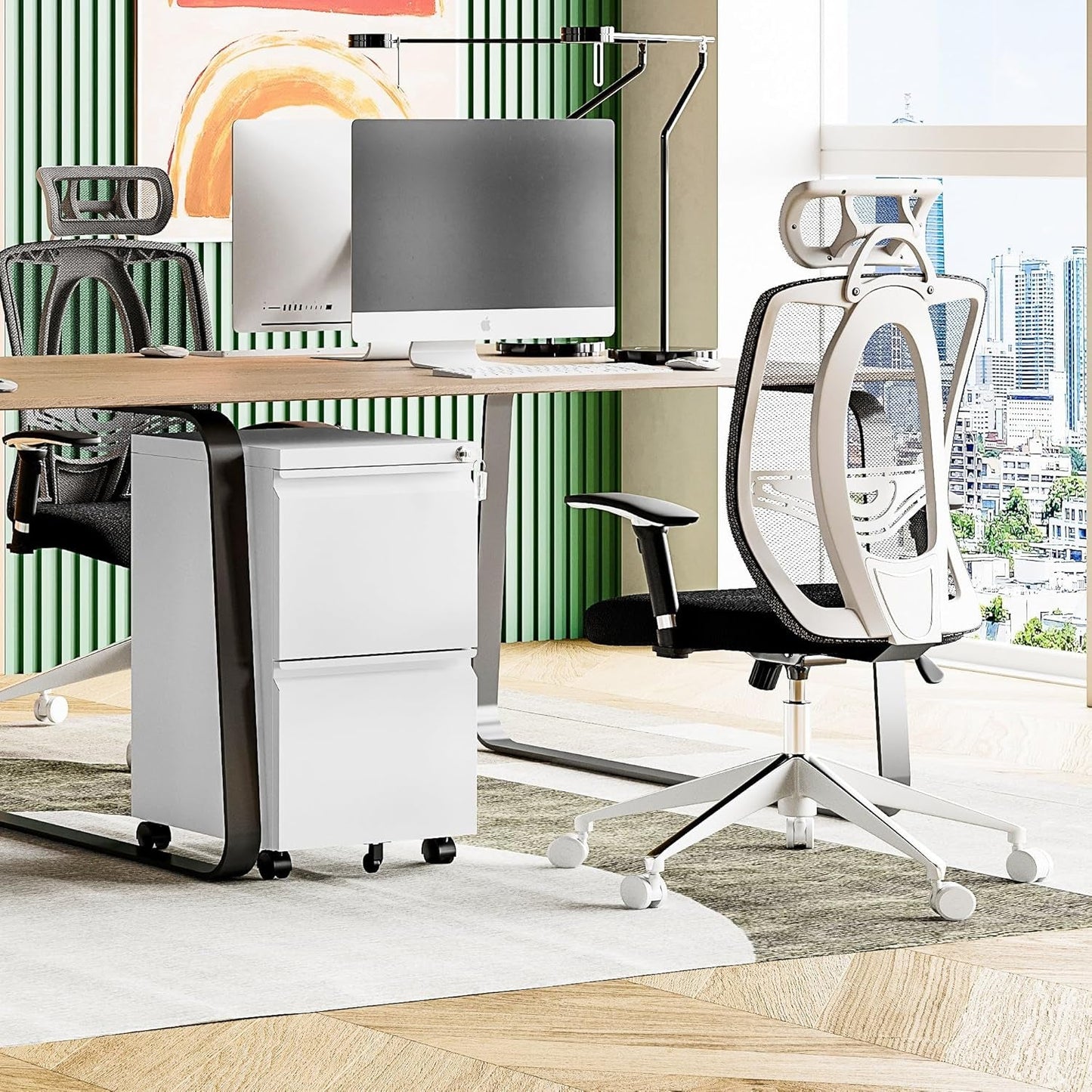 2 Drawer File Cabinet with Lock, Home Office Filing Cabinets on Wheels, under Desk 2 Drawers Storage for Legal/Letter/A4 Files,Fully Assembled-1