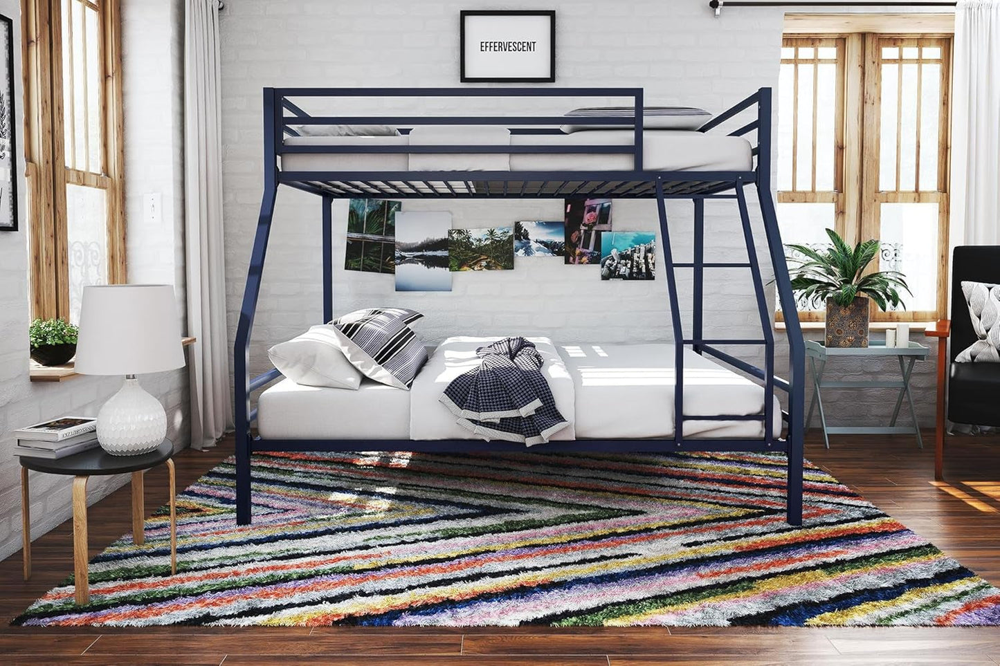 Maxwell Twin-Over-Full Metal Bunk Bed with Ladder and Guardrails, Navy Blue-2