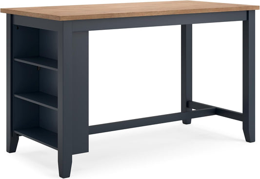 Gesthaven Modern Counter Height Dining Table with 3 Shelves and Trestle Base, Light Brown & Blue-0