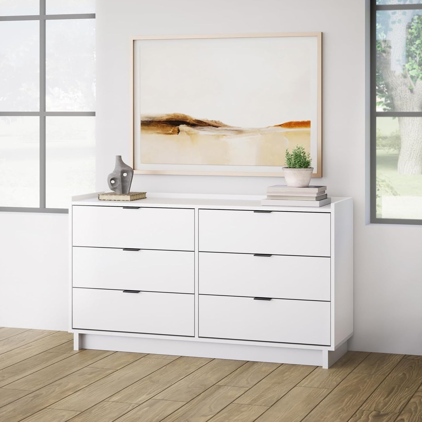 Simply Modern 6-Drawer Double Dresser for Bedroom, Chest of Drawers, Modern Bedroom Furniture, 52.5” Wide X 16” Deep X 29.5” Tall, White-1
