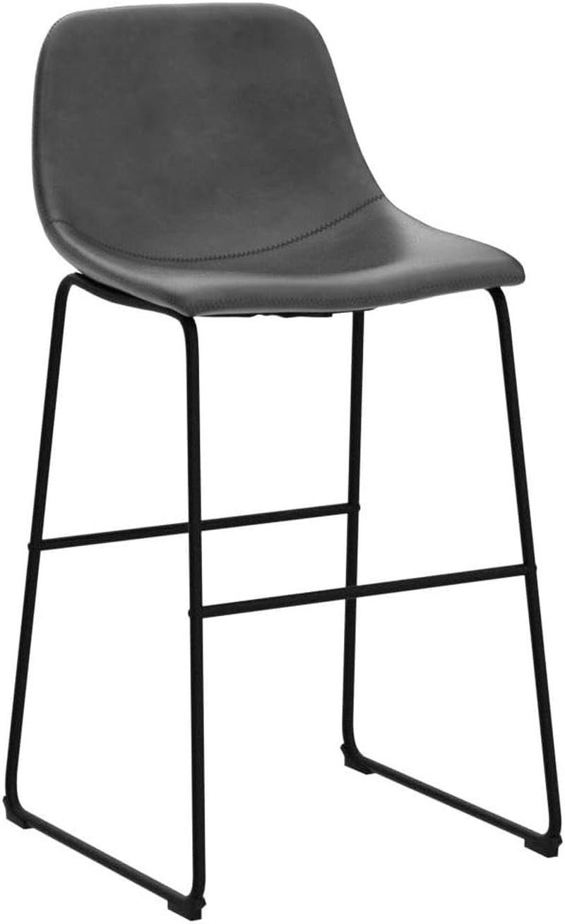 Pu Faux Leather Bar Stools Set of 2, Industrial Pub Barstools with Back and Footrest, Modern Armless Bar Height Stool Chairs (Grey, 30" Barstool X2)-4