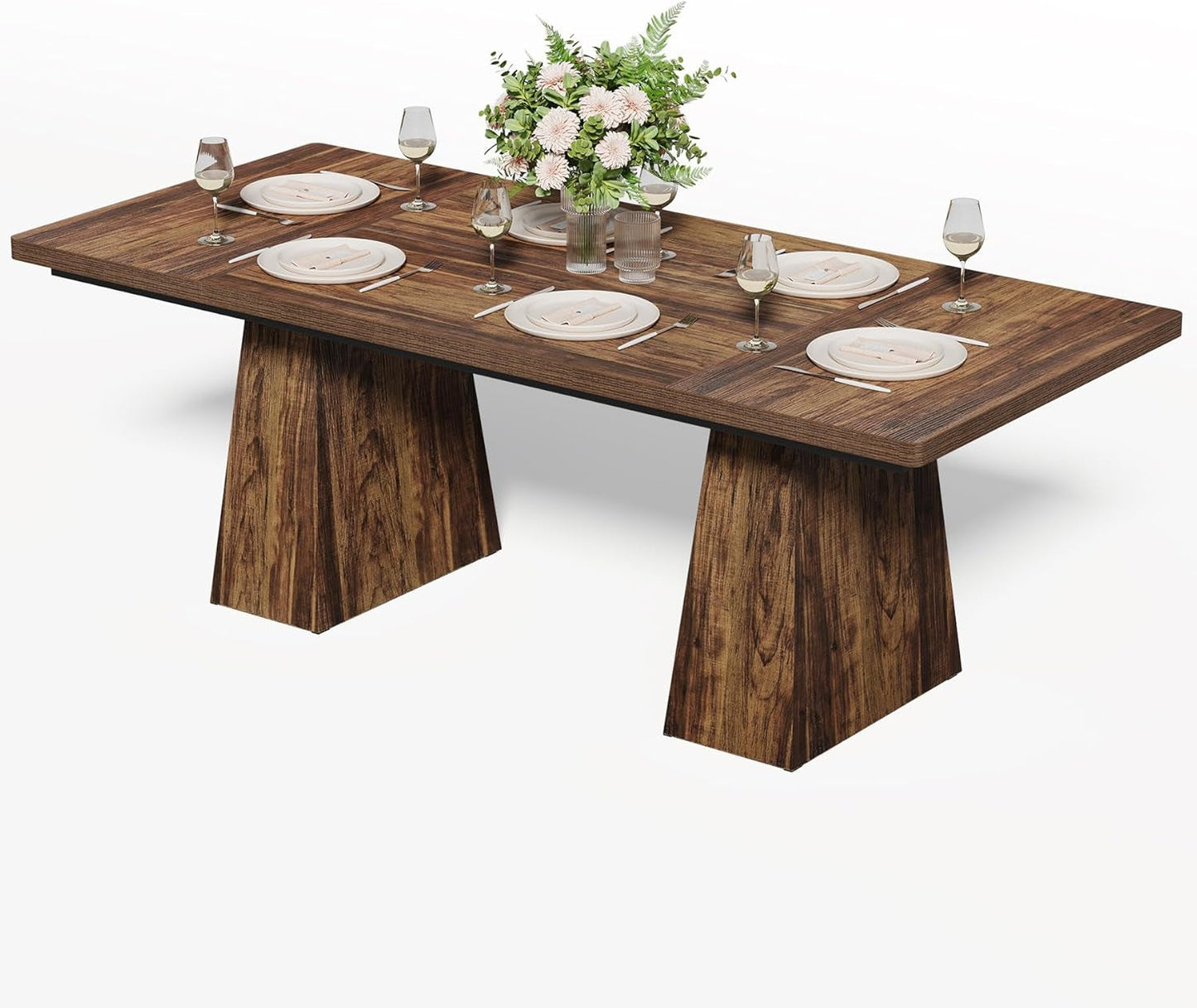 Dining Table for 6 People, Wooden Dining Table, Rectangle Table with Heavy Duty Legs, Modern Dining Table for Kitchen, Dining Room, Brown-2