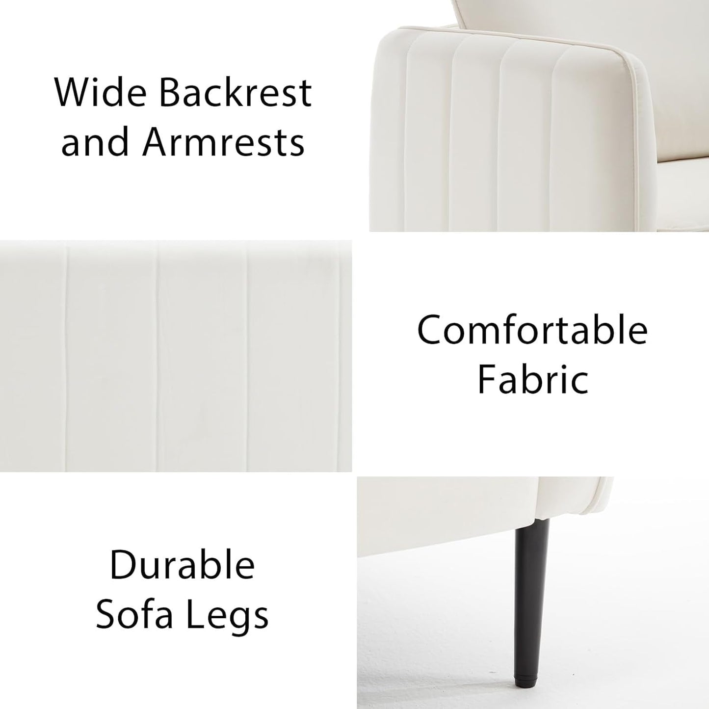 Modern Velvet Accent Chair, Single Sofa Chairs Armchair with Square Arm, Upholstered Accent Chairs for Living Room, Bedroom, Apartment (Beige Chair)-3
