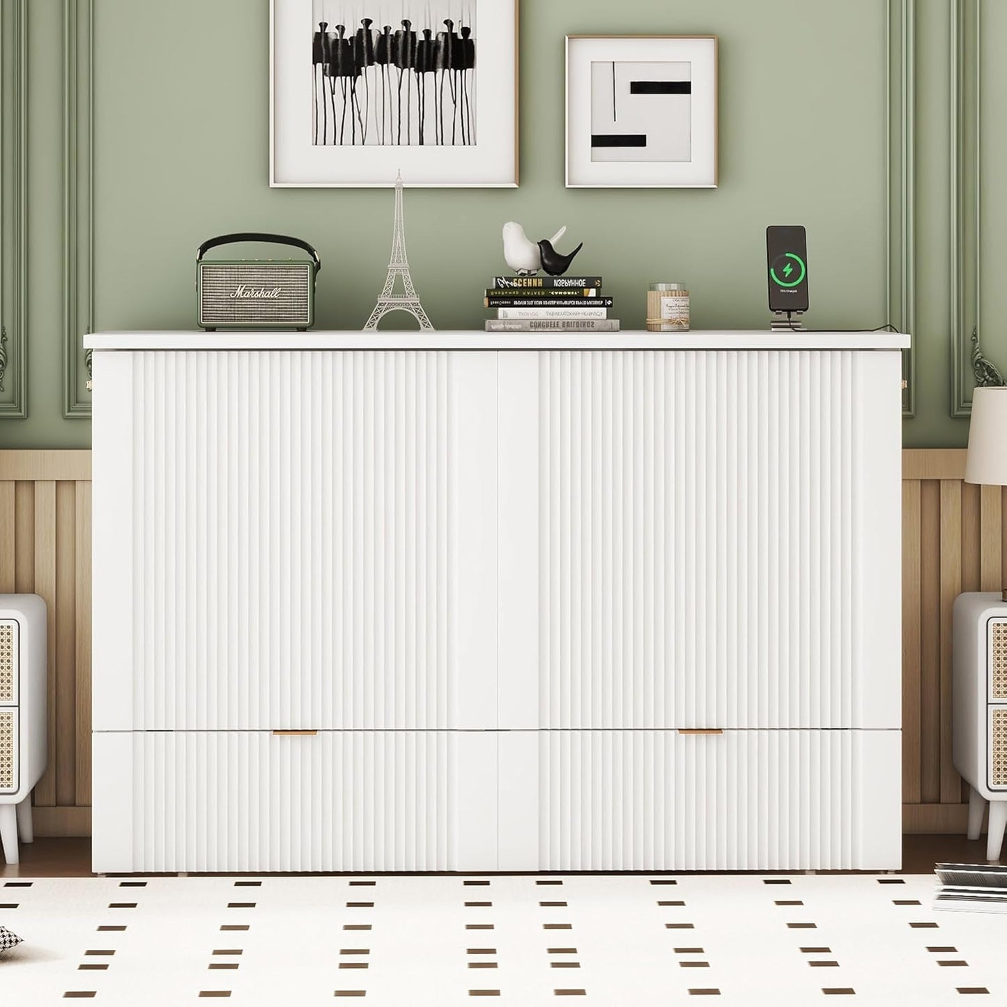 Full Size Murphy Bed with Drawer and USB Ports-0