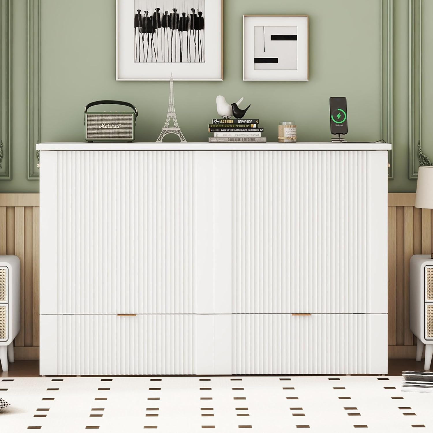 Full Size Murphy Bed with Drawer and USB Ports-0