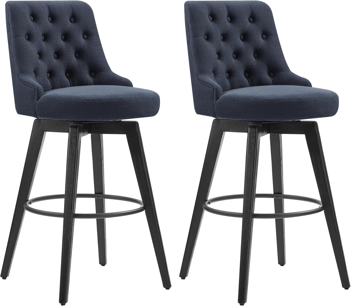 Bar Stools, 360° Swivel Upholstered Bar Stool with Back, 30" H Bar Height Barstools, Set of 2, Performance Fabric in Insignia Blue-0