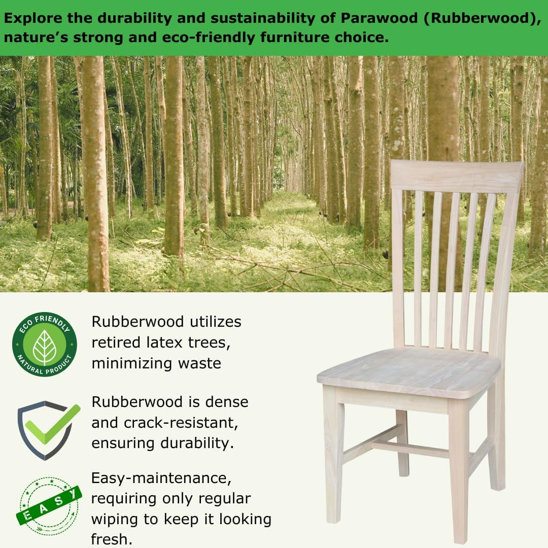 Set of 2 Tall Mission Dining Chairs Solid Parawood Sturdy and Long-Lasting, 18.1"W X 22.05"D X 40.16"H, Unfinished-2