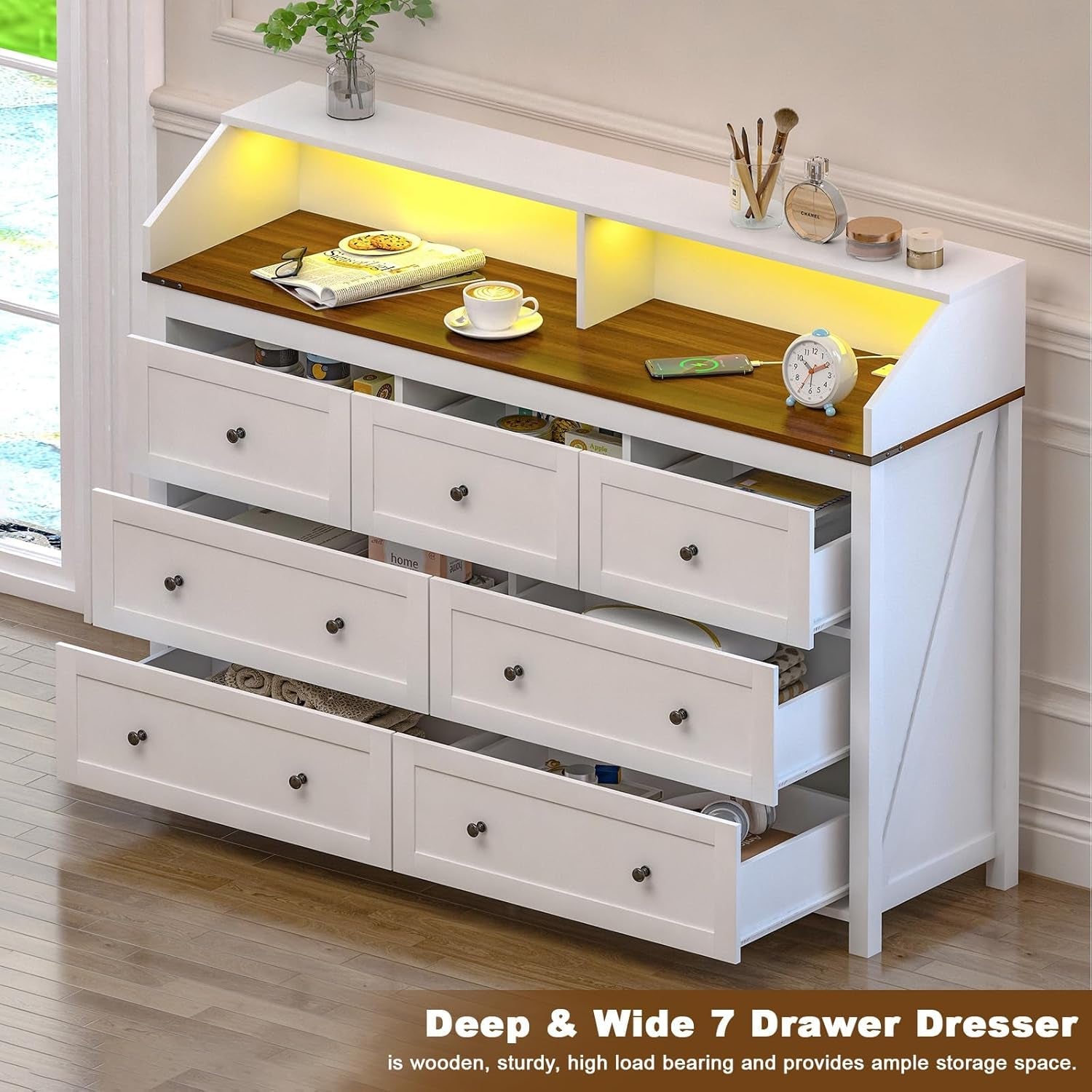 7 Drawer LED Dresser Charging Station RGB Lights-4