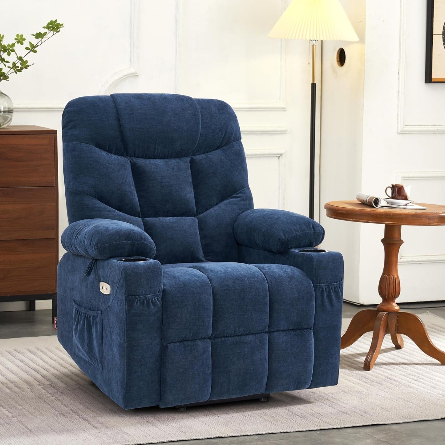 Power Lift Recliner Chair with Extended Footrest for Elderly People, Fabric 7287 (Navy Blue, Medium-Regular)-1