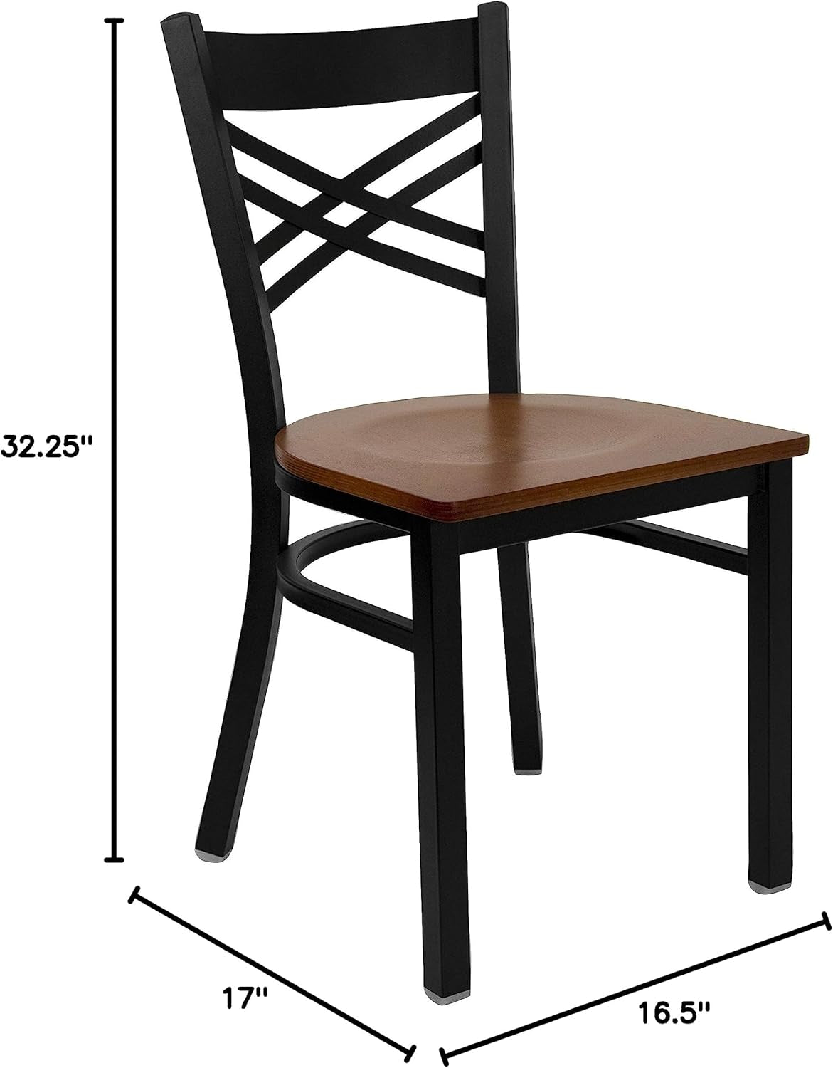 2 Pk. HERCULES Series Black ''X'' Back Metal Restaurant Chair - Cherry Wood Seat-2