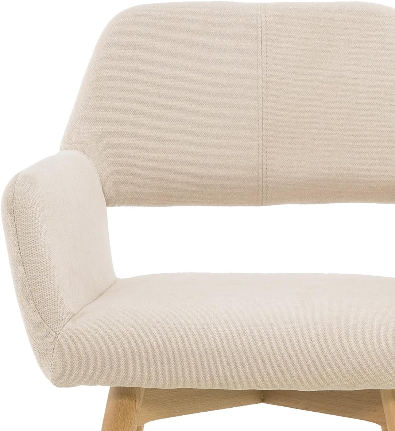 Desk Chair No Wheels Vanity Chair Makeup Chair Comfy Accent Chair for Living Dining Room Bedroom Home Office Mid Century Modern Upholstered Arm Chair Sofa Chair (Beige, 1)-4