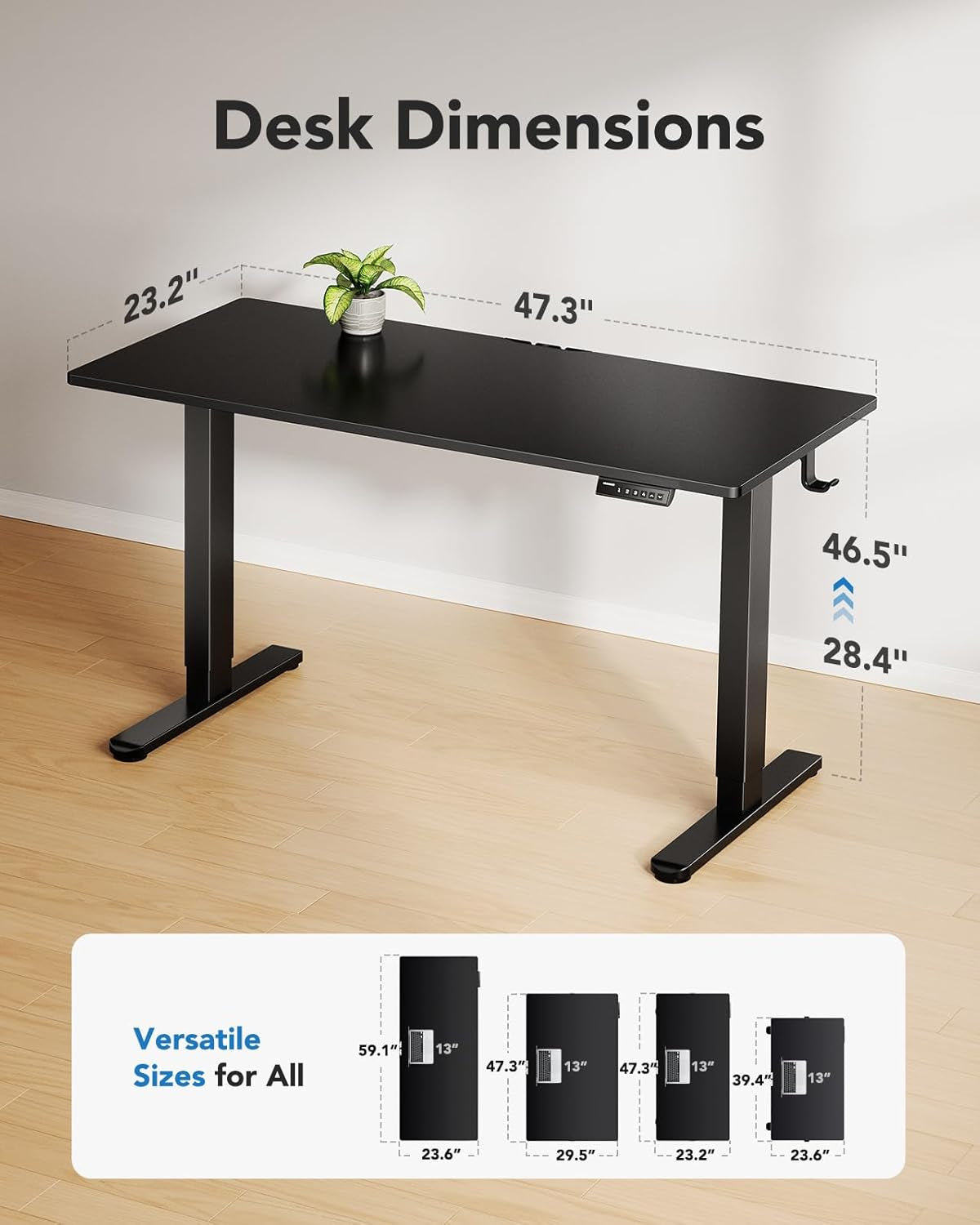 Electric Standing Desk, 48" X 24" Whole Piece Desktop, Adjustable Height Computer Desk, 4 Height Memory Settings, Sit Stand up Desk for Home Office, Black-2