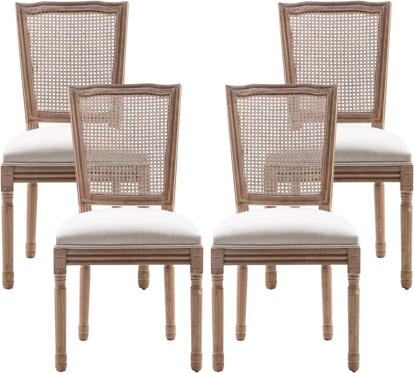 Farmhouse Dining Room Chairs Set of 4, French Dining Chairs with Square Rattan Back, Solid Wood Legs, French Bistro Chairs for Dining Room/Living Room/Kitchen/Restaurant-0