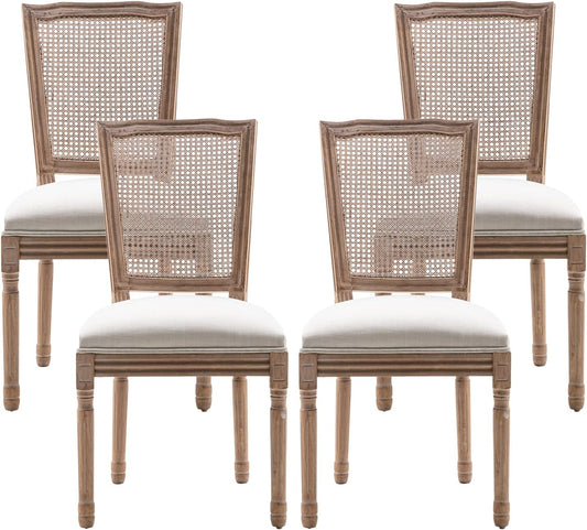 Farmhouse Dining Room Chairs Set of 4, French Dining Chairs with Square Rattan Back, Solid Wood Legs, French Bistro Chairs for Dining Room/Living Room/Kitchen/Restaurant-0